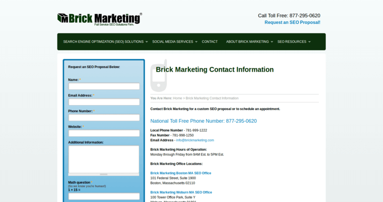 Contact page of #17 Best SEO Firm: Brick Marketing
