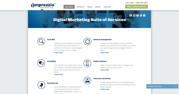 Service page of #20 Best Online Marketing Business: Imprezzio Marketing