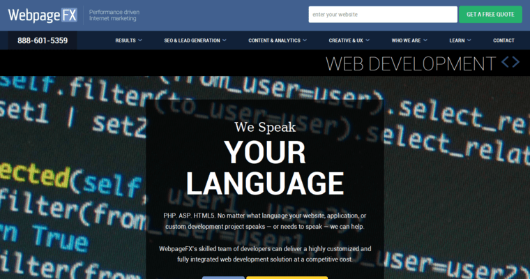 Development page of #1 Leading SEO Company: WebpageFX