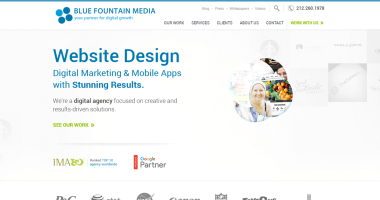 Home page of #3 Best Online Marketing Agency: Blue Fountain Media
