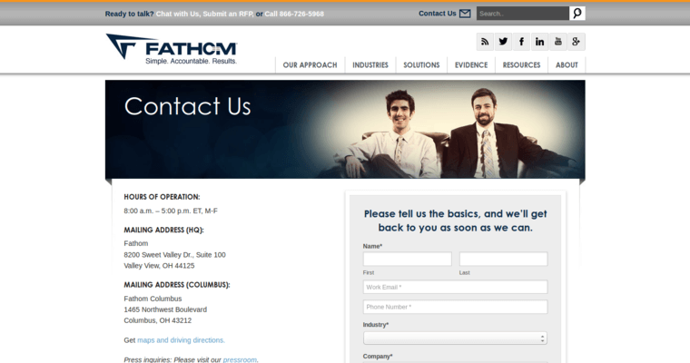 Contact page of #8 Top Online Marketing Business: Fathom