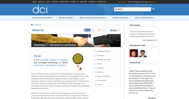 About page of #10 Best SEO Firm: Dot Com Infoway