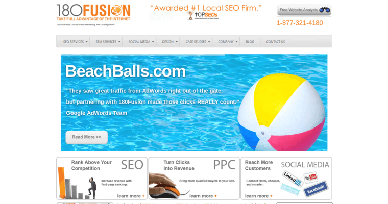Home page of #11 Best Online Marketing Agency: 180fusion