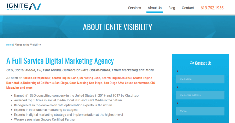About page of #8 Top Enterprise Online Marketing Firm: Ignite Visibility