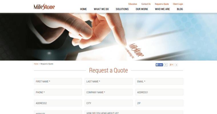 Quote page of #1 Leading Hotel SEO Firm: Milestone