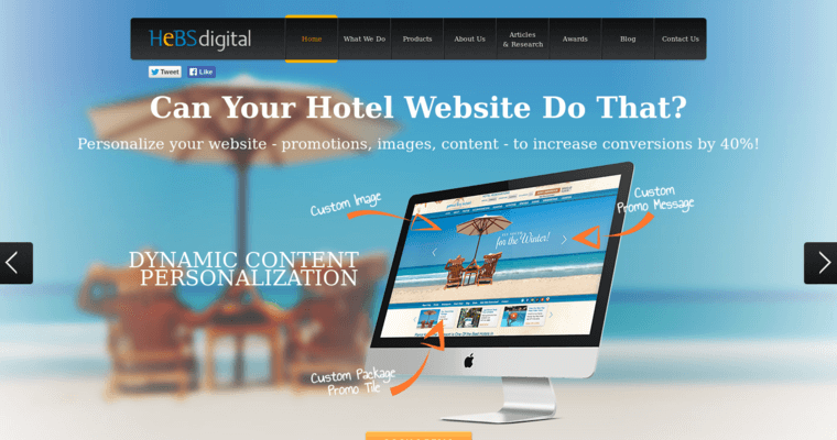 Home page of #6 Best Hotel SEO Company: HeBS Digital