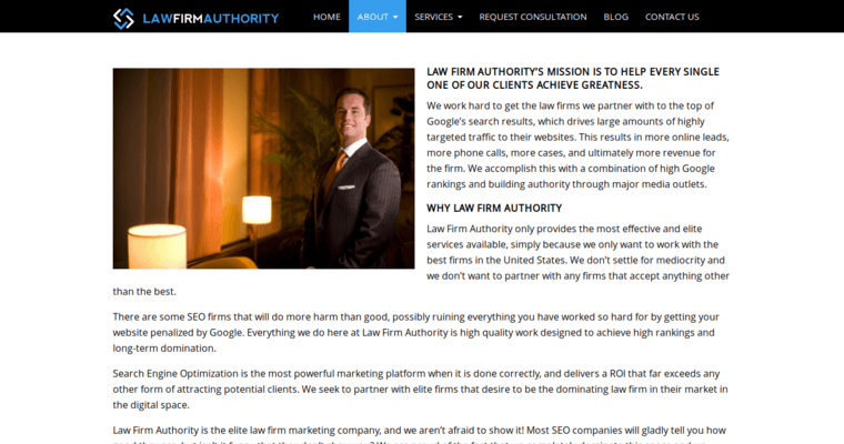 About page of #3 Leading Law Firm SEO Firm: Law Firm Authority