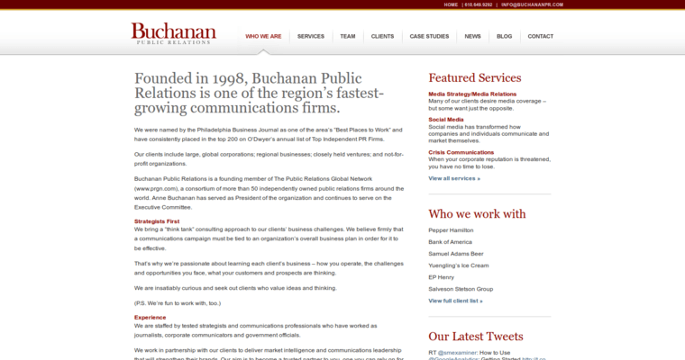 About page of #5 Leading Search Engine Optimization PR Firm: Buchanan Public Relations