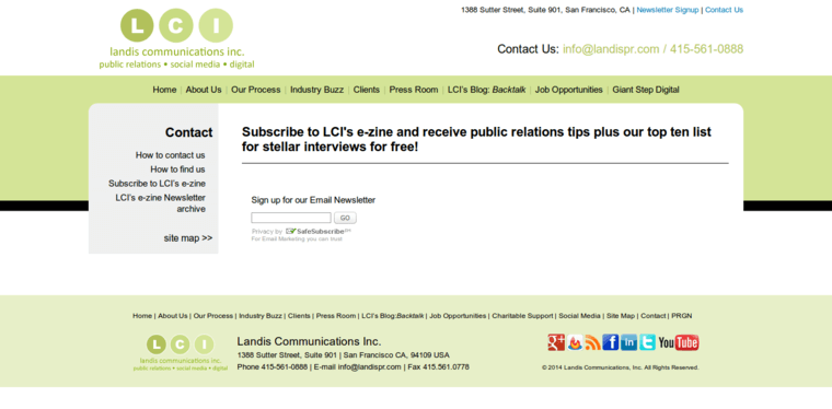 Contact page of #5 Leading SEO Public Relations Firm: Landis Communications Inc