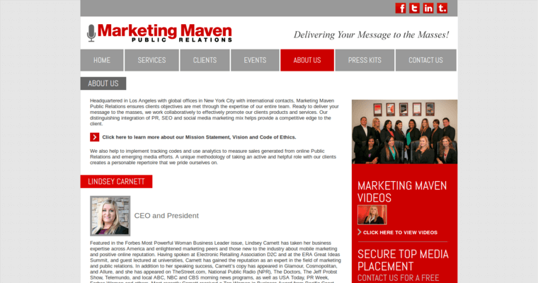 About page of #8 Leading Search Engine Optimization PR Firm: Marketing Maven