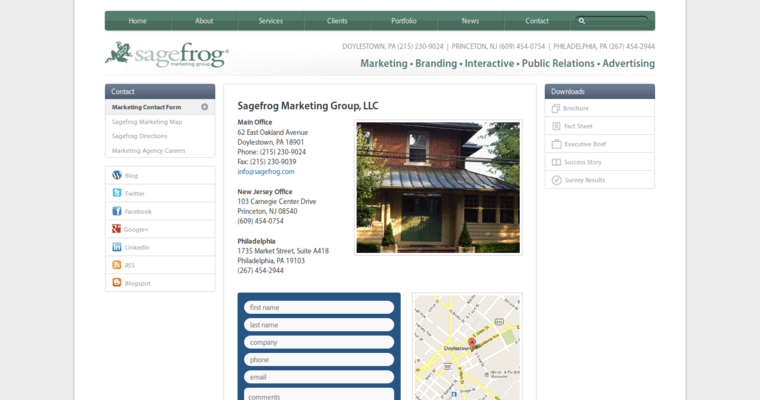 Contact page of #9 Best PR Firm: Sage Frog
