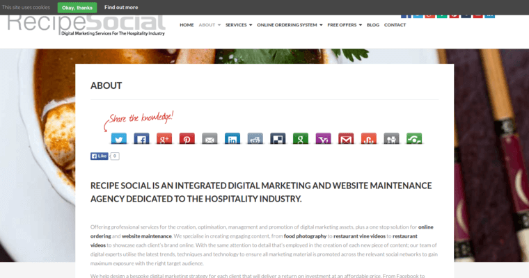 About page of #3 Leading Restaurant SEO Business: Recipe Social