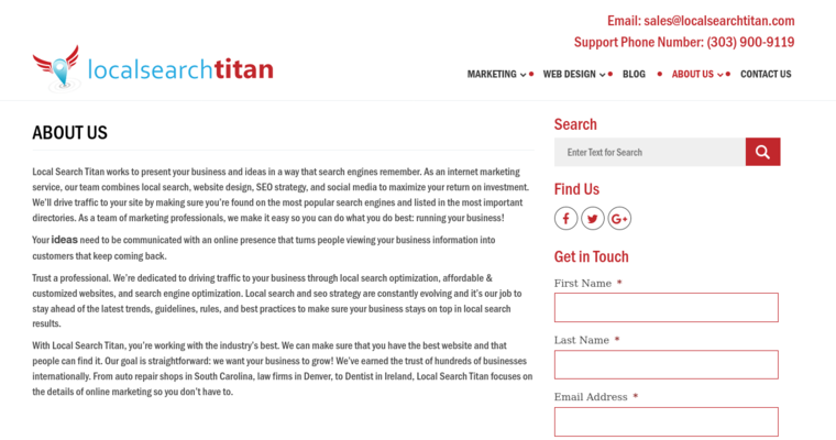 About page of #6 Top Salt Lake Web Design Firm: Local Search Titan