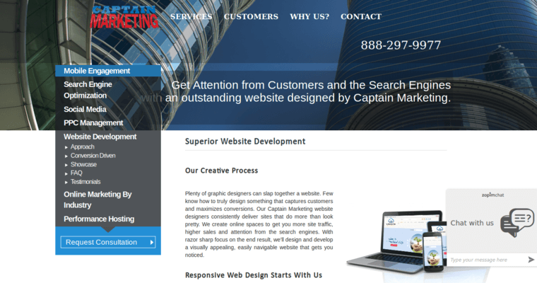 Development Page of Top Web Design Firms in California: Captain Marketing