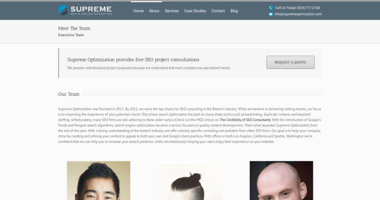 Team Page of Top Web Design Firms in California: Supreme Optimization