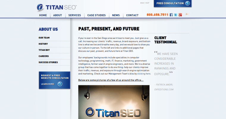 About Page of Top Web Design Firms in California: Titan SEO