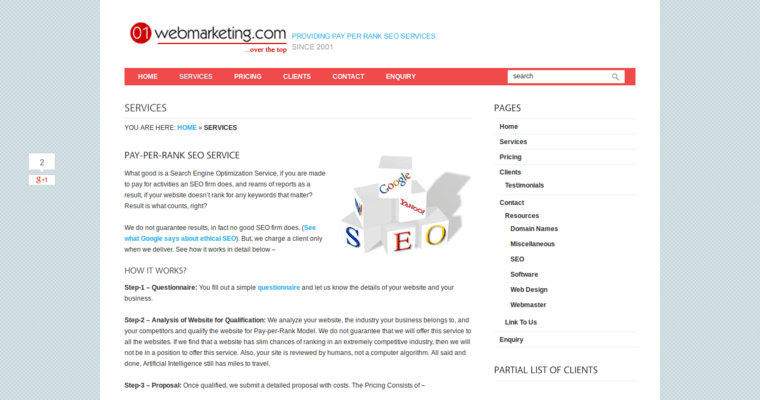 Service page of #16 Best Online Marketing Firm: 01 Web Marketing