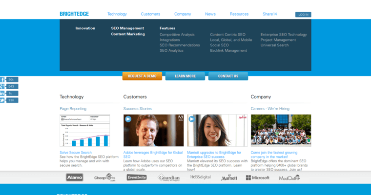 Home page of #3 Best Online Marketing Agency: BrightEdge