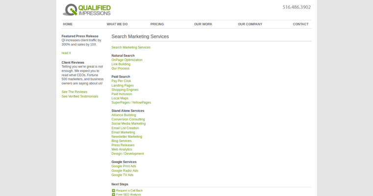 Service page of #9 Leading SEO Company: Qualified Impressions