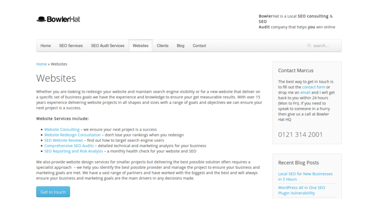 Websites page of #14 Leading SEO Firm: Bowler Hat