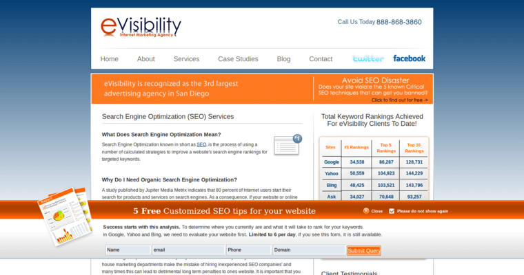 Company page of #15 Best Search Engine Optimization Firm: eVisibility