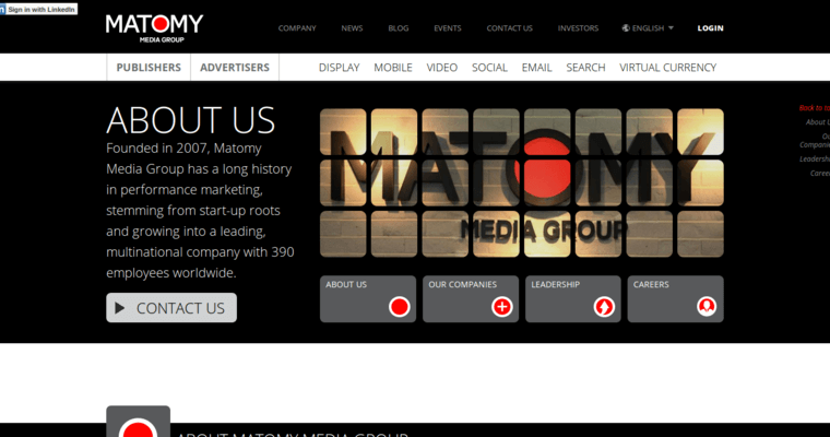 About page of #10 Leading Online Marketing Agency: Matomy