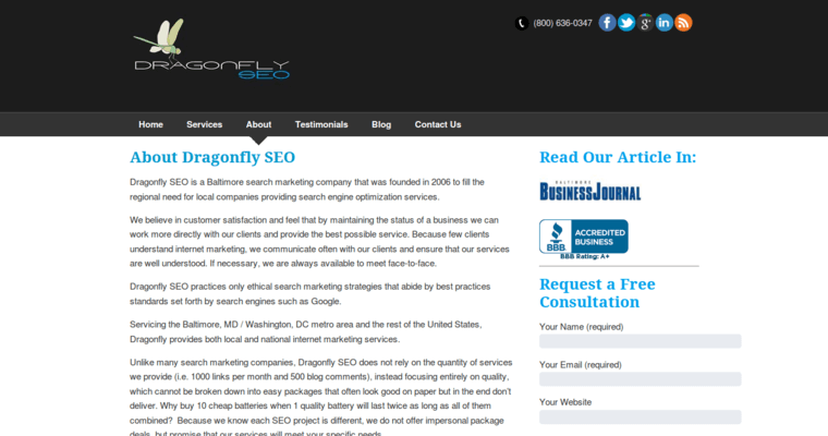About page of #12 Leading Search Engine Optimization Business: Dragonfly SEO