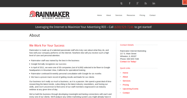 About page of #19 Leading Search Engine Optimization Agency: Rainmaker Internet Marketing