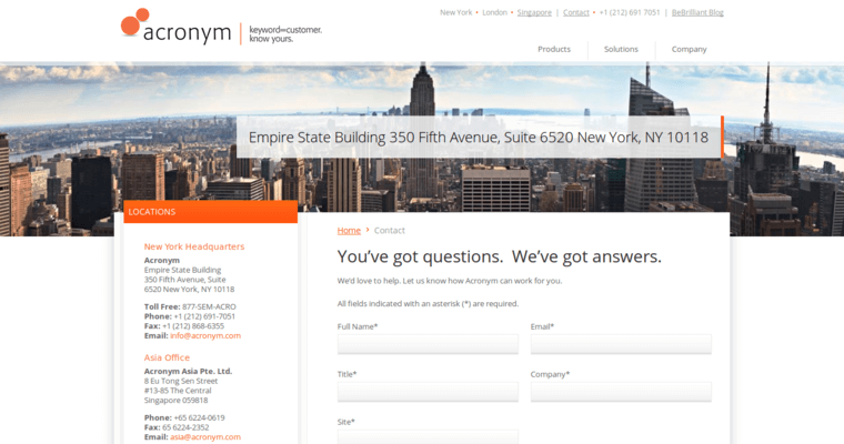 Contact page of #15 Top SEO Firm: Acronym