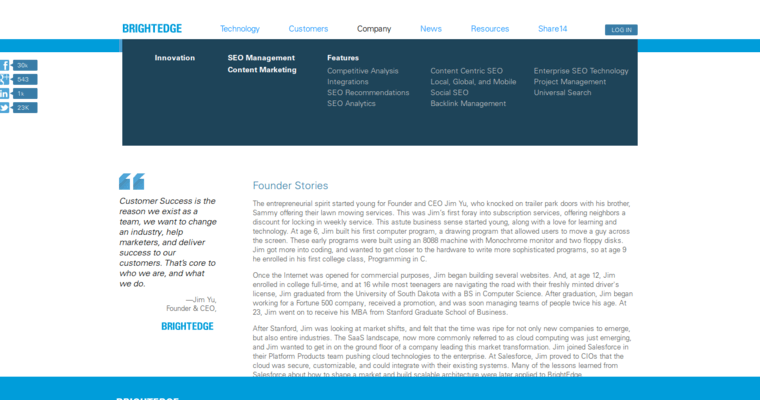 About page of #3 Leading SEO Business: BrightEdge