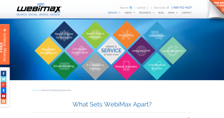 Service page of #8 Top Online Marketing Agency: WebiMax