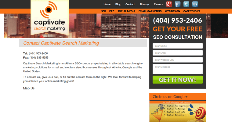 Contact page of #14 Top Online Marketing Business: Captivate Search Marketing