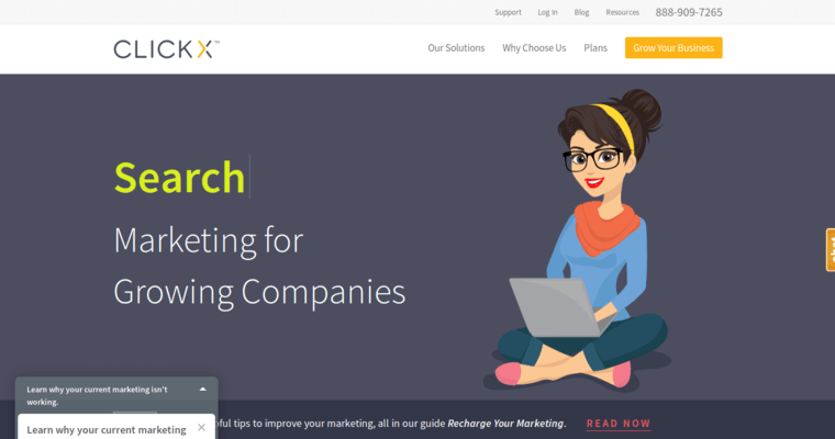 Home page of #11 Leading Search Engine Optimization Agency: ClickX