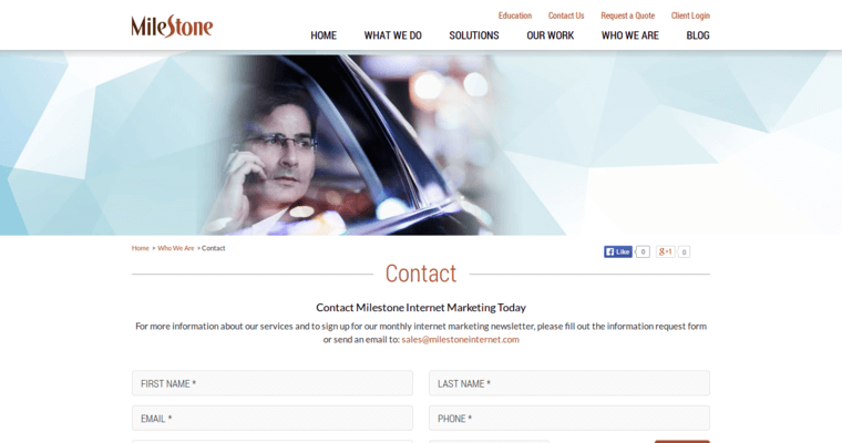 Contact page of #20 Best Online Marketing Company: Milestone
