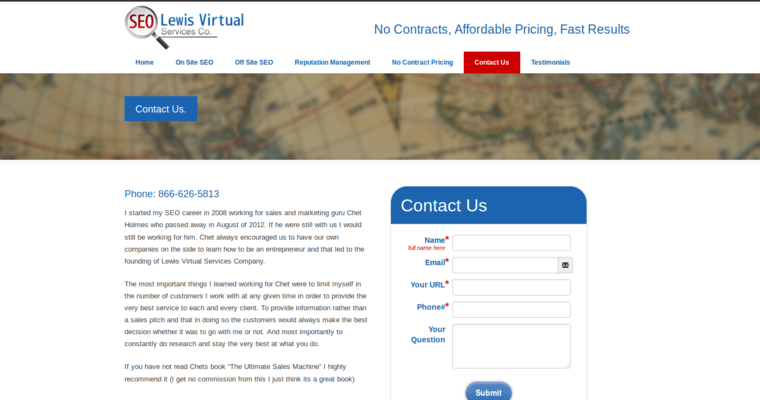 Contact page of #20 Leading Online Marketing Company: Lewis Virtual Services Co.