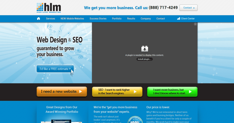 Home page of #19 Leading SEO Company: High Level Marketing