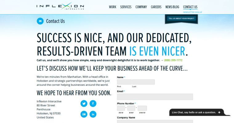 Contact page of #7 Top SEO Company: Inflexion Interactive