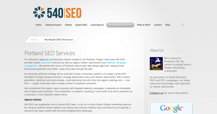 Service page of #20 Best SEO Company: 540 SEO