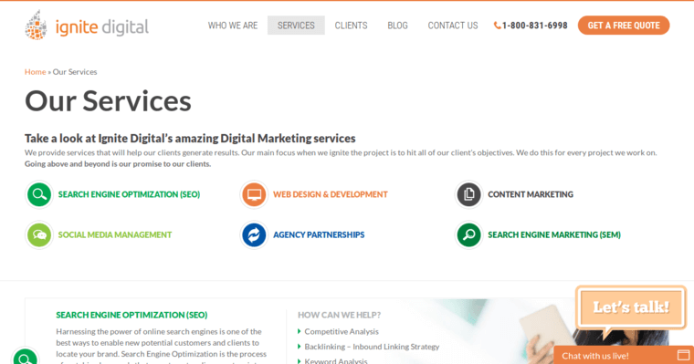 Service page of #9 Top Search Engine Optimization Business: Ignite Digital
