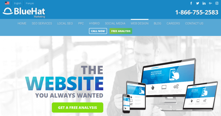 Web Design page of #11 Best Online Marketing Company: Blue Hat Marketing