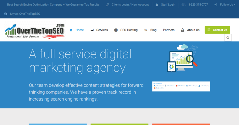 Home page of #7 Top Online Marketing Agency: Over the Top SEO