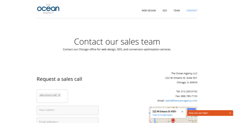 Contact page of #21 Top SEO Firm: Ocean19