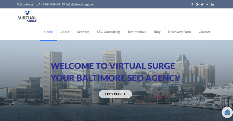 Home page of #10 Top Baltimore Search Engine Optimization Firm: Virtual Surge