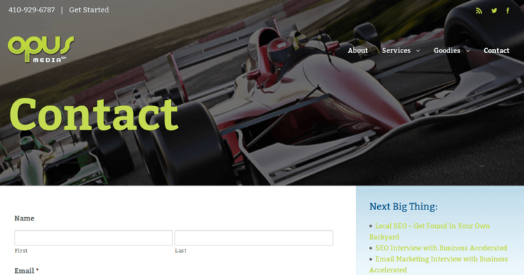 Contact page of #9 Leading Baltimore Web Development Agency: Opus Media
