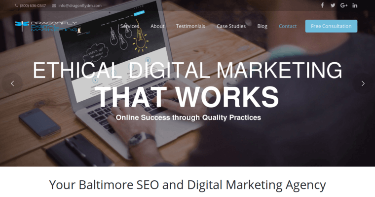 Home page of #2 Best Baltimore SEO Business: Dragonfly Digital Marketing