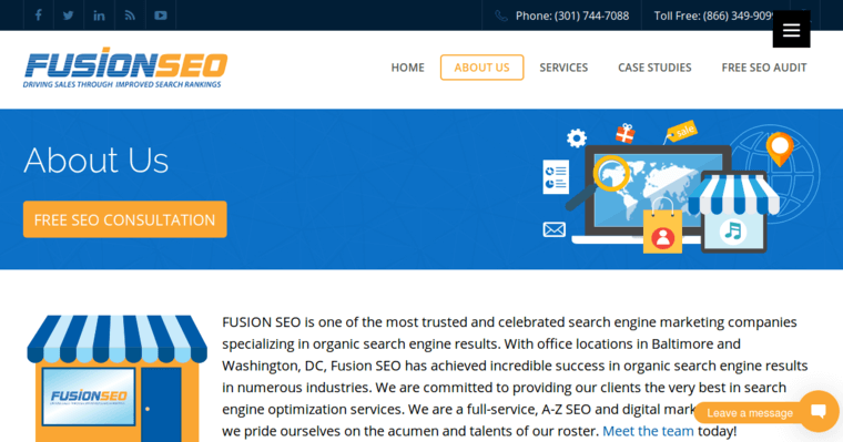 About page of #3 Top Baltimore SEO Business: Fusion SEO