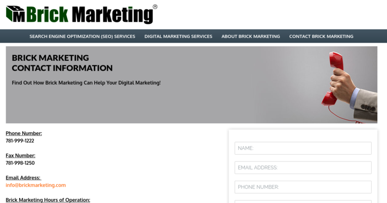 Contact page of #1 Top Boston SEO Firm: Brick Marketing