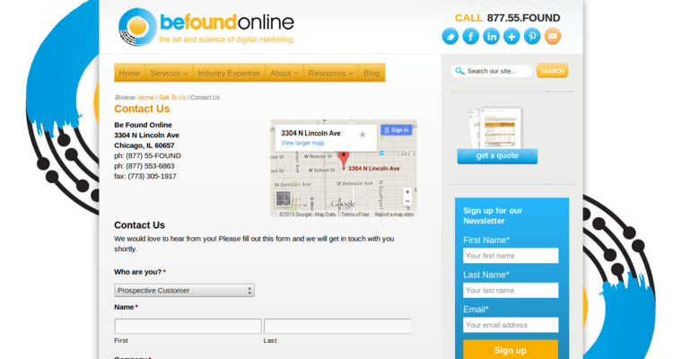 Contact page of #9 Leading Chicago SEO Firm: Be Found Online