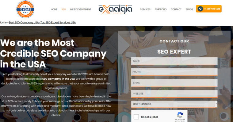 Service page of #10 Top Corporate SEO Firm: Exaalgia