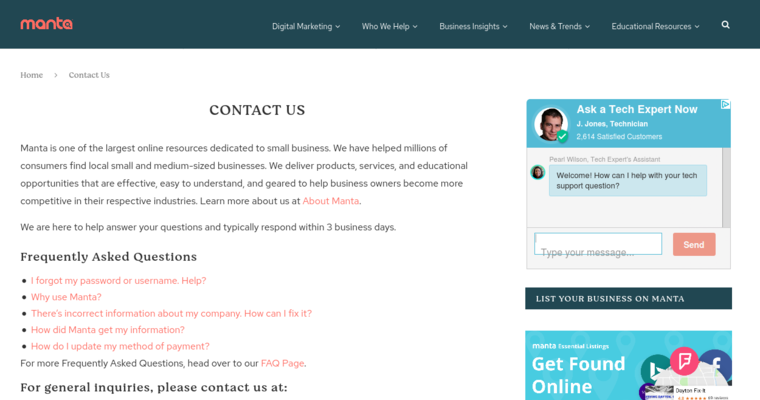 Contact page of #1 Best Corporate SEO Agency: Manta